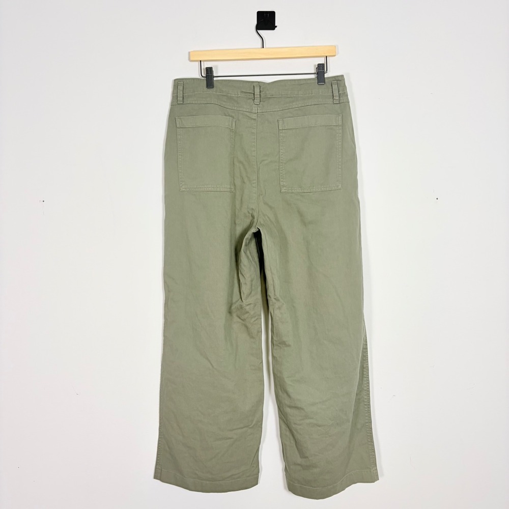 GAP Women 14 Loose Khaki Cotton Pants Mesculen Green Wide Leg Casual Office - Picture 5 of 9